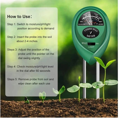 3-in-1 Soil Moisture, pH & Light Meter, Pack of 2
